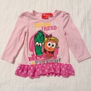 Veggie Tales Girls 3T‎ Shirt 2015 Long Sleeve Pink Ruffle Bottom
